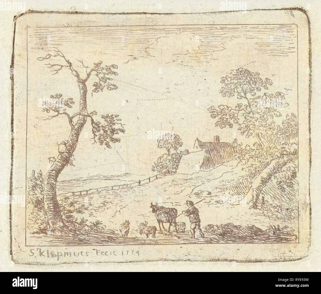 Landscape with a Shepherd, Simon Klapmuts, 1774 Stock Photo