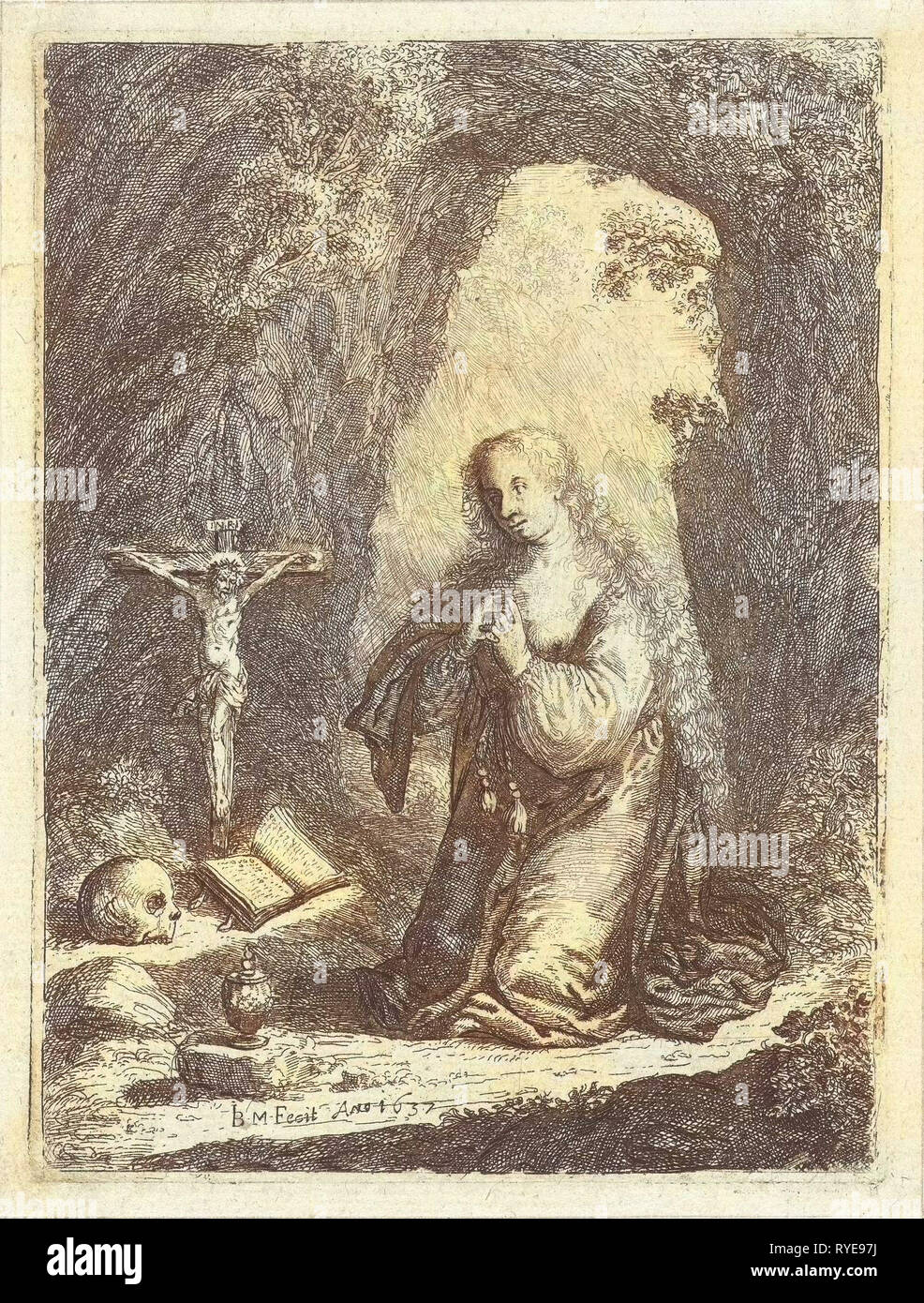 Penitent Mary Magdalene, Jan Barentsz. Muyckens, 1637 Stock Photo