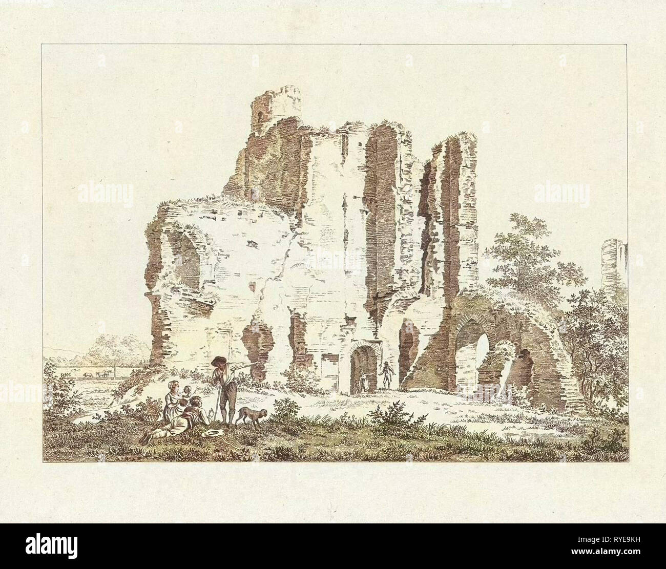 View of the ruins of Castle Brederode, Haarlem, The Netherlands, Joannes Pieter Visser Bender, 1795 - 1813 Stock Photo