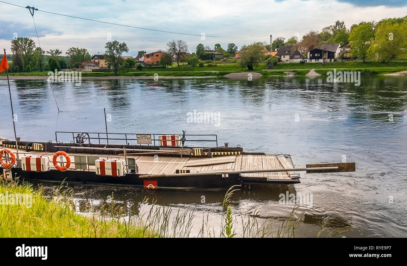 Kelheim, Bavaria, Germany on 21.05.2017 Cable ferry across the Danube at Weltenburg Lower Bavaria Stock Photo