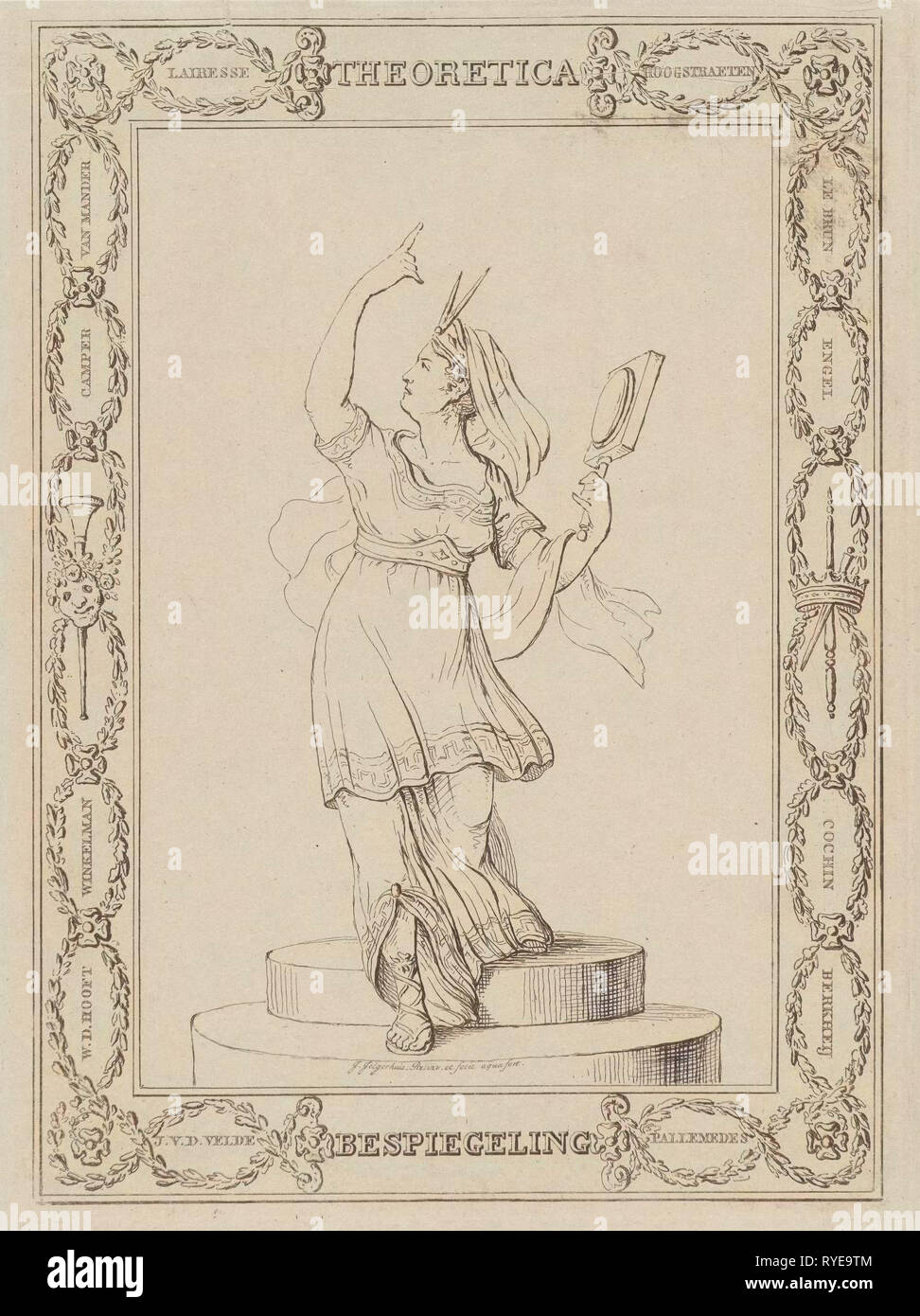Female personification of theorist, Reflection, print maker: Johannes Jelgerhuis, 1785 - 1836 Stock Photo