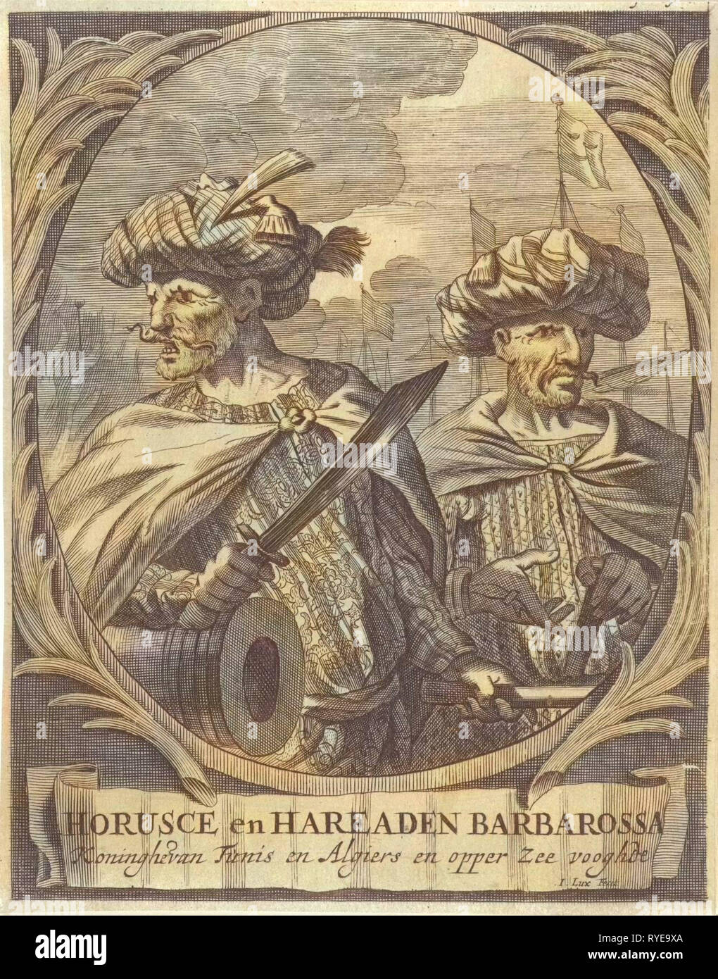 Portraits of Horusce and Hareaden Barbarossa, Barbary pirates, Ignatius Lux, 1659 - 1713 Stock Photo