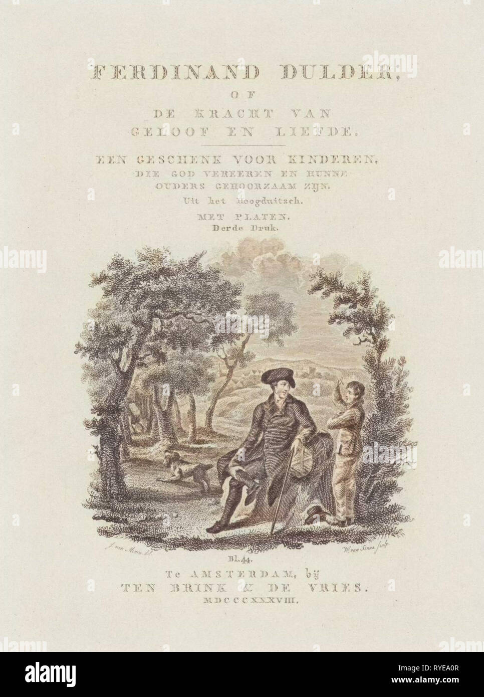 Traveler and a boy in a landscape, William van Senus, Ten Brink, De Vries, 1838 Stock Photo