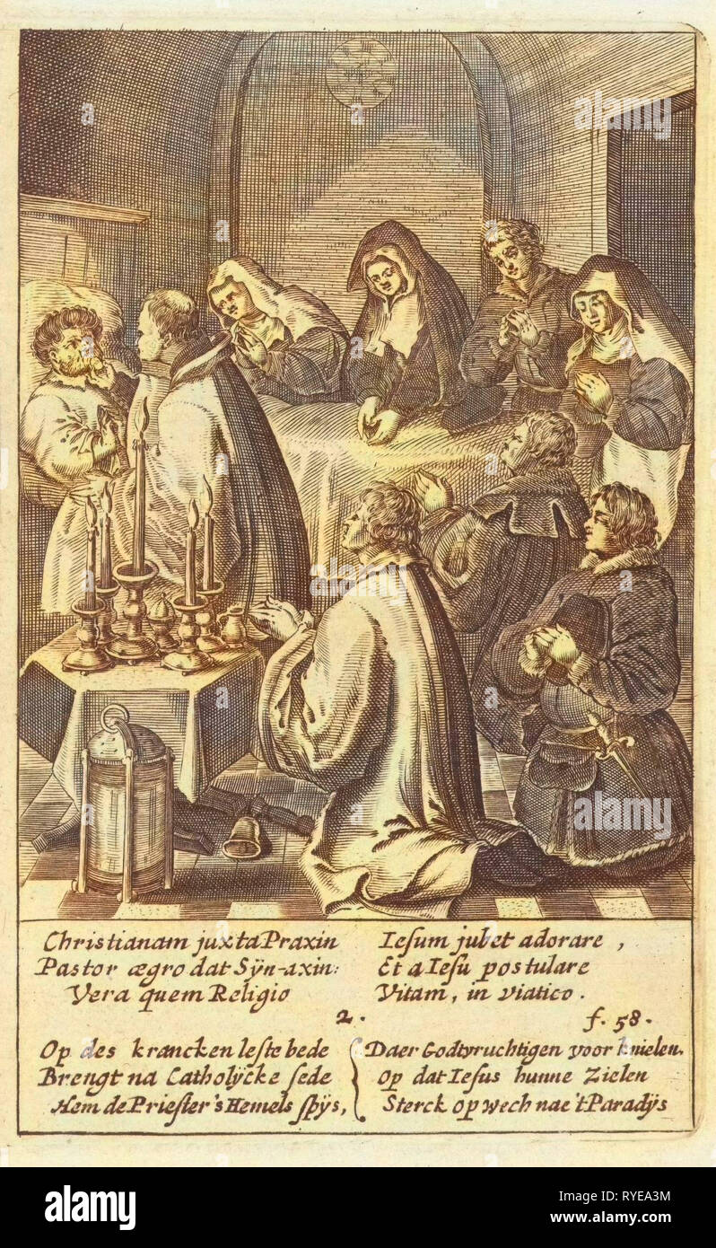 The host is administered to the patient, Boetius Adamsz. Bolswert, Henry Aertssens, 1639 Stock Photo