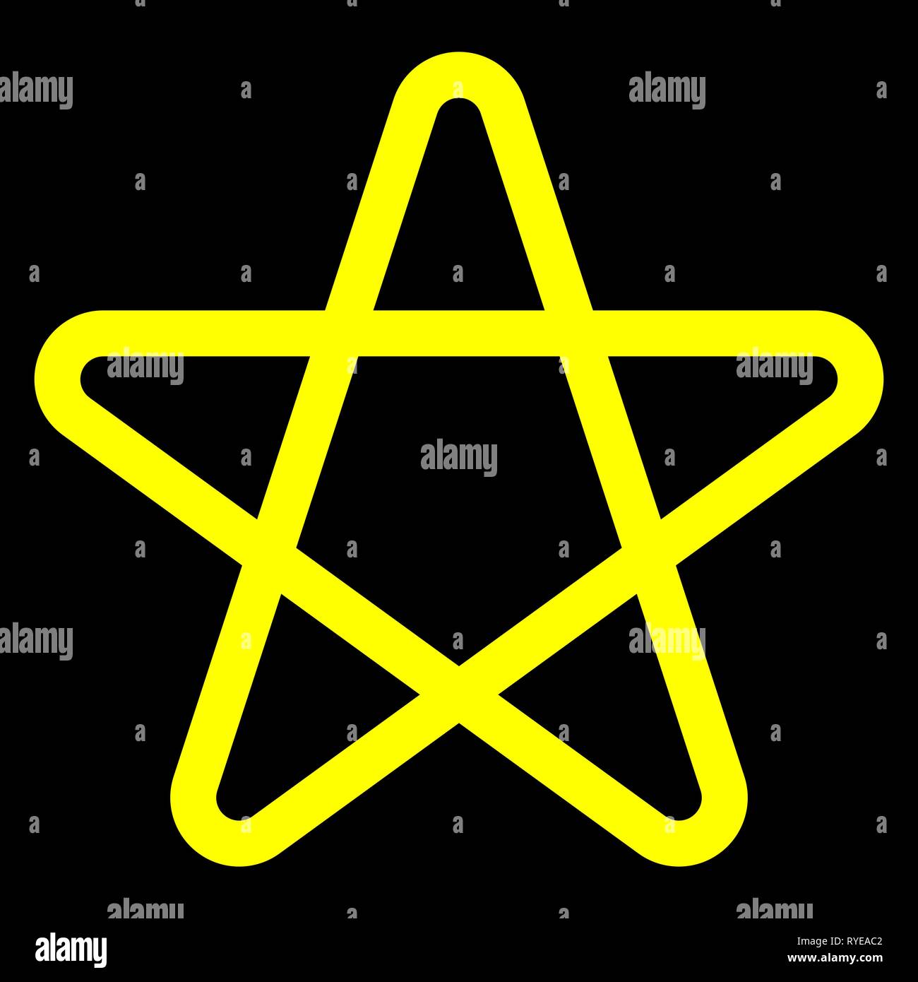 Star symbol icon - yellow simple outline, 5 pointed rounded, isolated ...