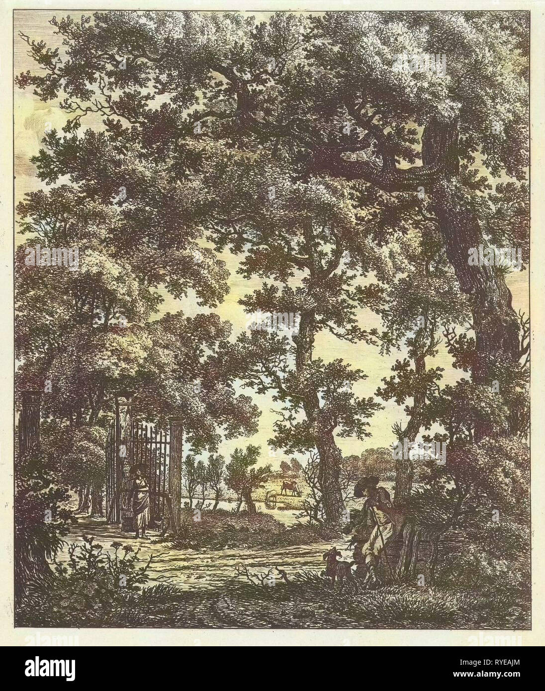 Landscape with woman yoke, Hermanus Fock, 1781 - 1822 Stock Photo