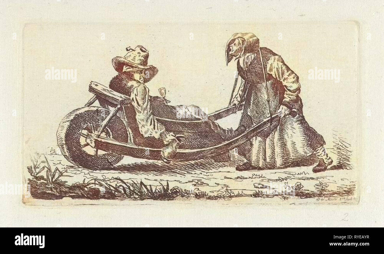 Drunkard in a wheelbarrow, Anthonie Willem Hendrik Nolthenius de Man, 1803 - 1842 Stock Photo