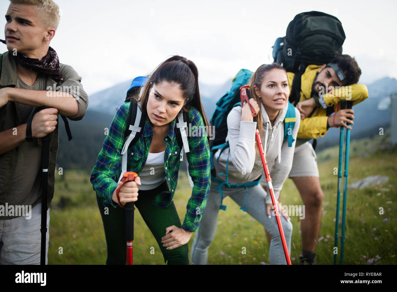 Hard, difficult, tiring and exhausting expedition of four friendson