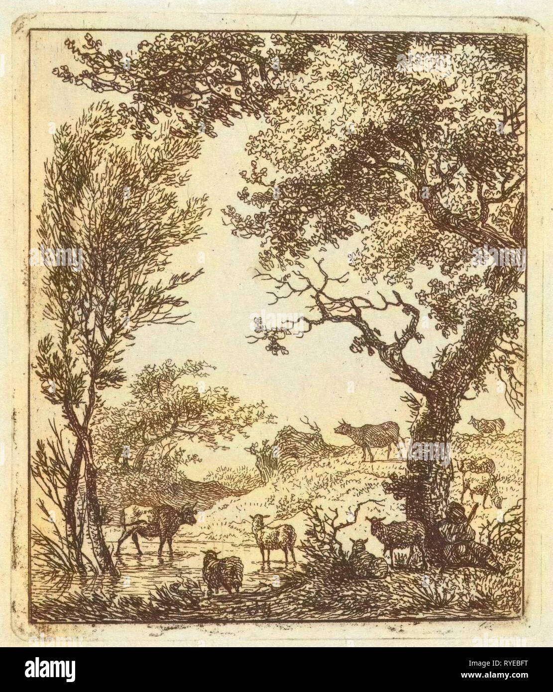 Landscape with herd of cattle, Hermanus Fock, 1781 - 1822 Stock Photo