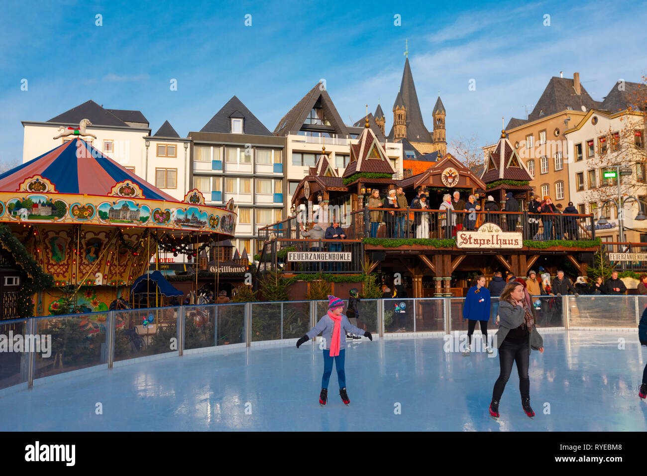 Ice Skating, Cologne Christmas Market, Cologne, Germany, Europe Stock Photo