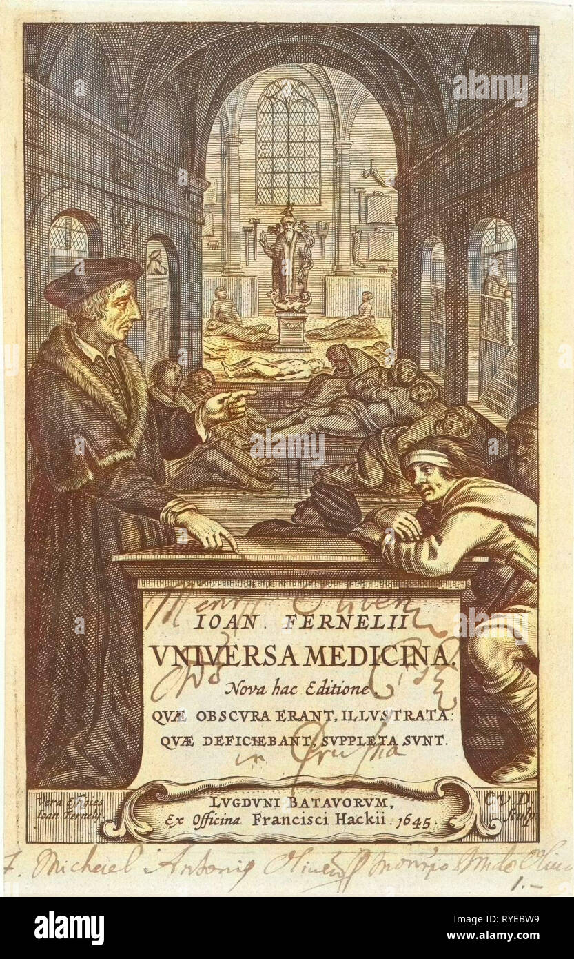 Healer John Fernelius speaks to patient in hospital ward where patients lie on the floor, Cornelis van Dalen (I), Franciscus Hackius, 1645 Stock Photo