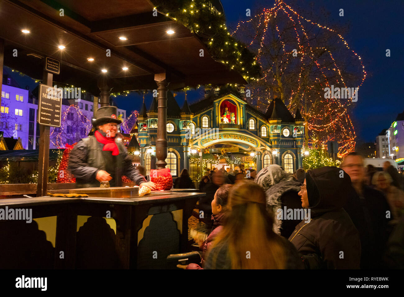 Roasted Chestnut Vendor, Cologne Christmas Market, Cologne, Germany, Europe Stock Photo