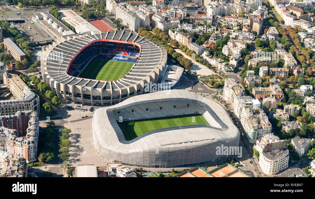 Aerial view of Stadion Le Parc des Princes & Stadion Jean Bouin, Paris  Stock Photo - Alamy