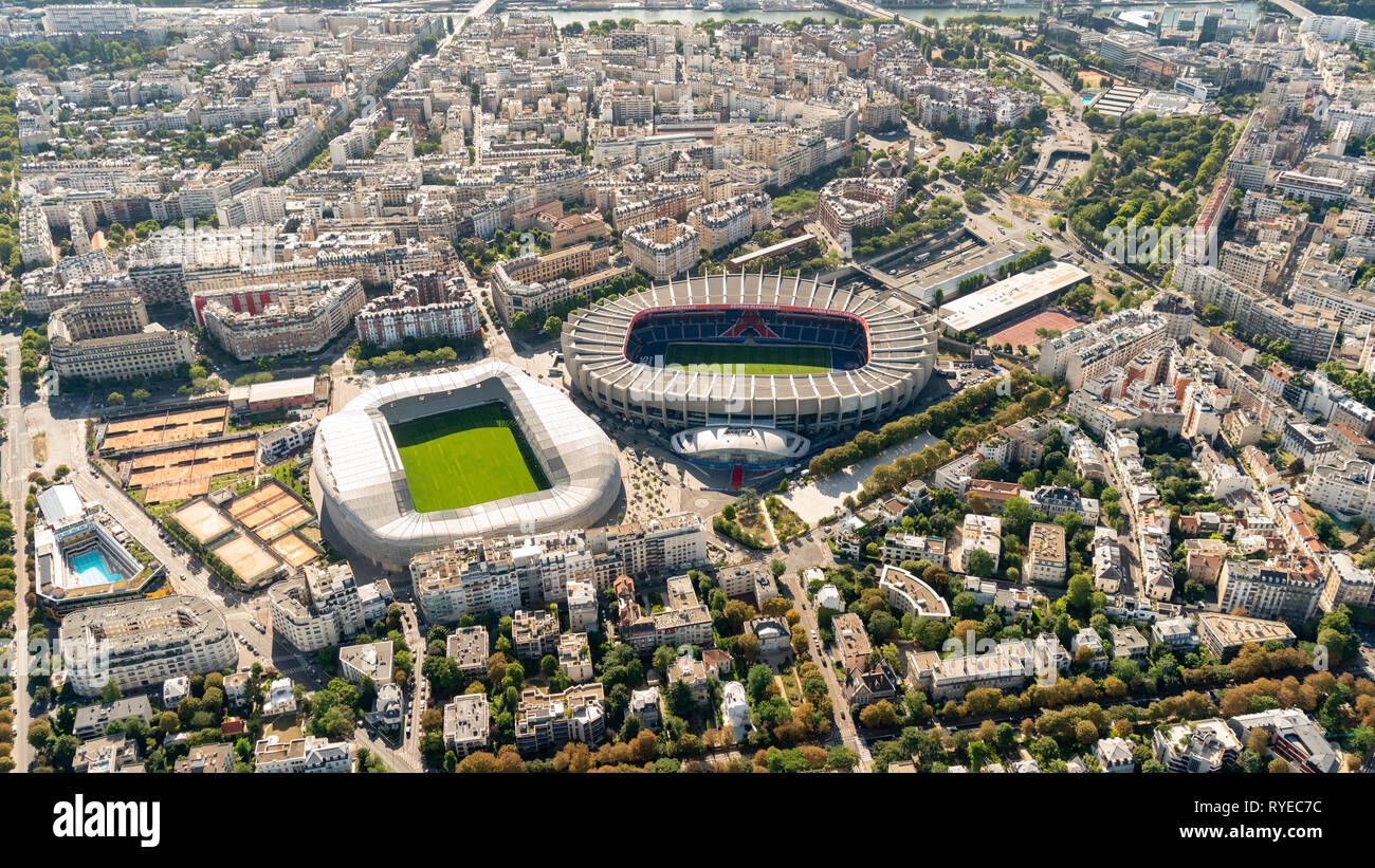 Aerial view of Stadion Le Parc des Princes & Stadion Jean Bouin, Paris Stock Photo