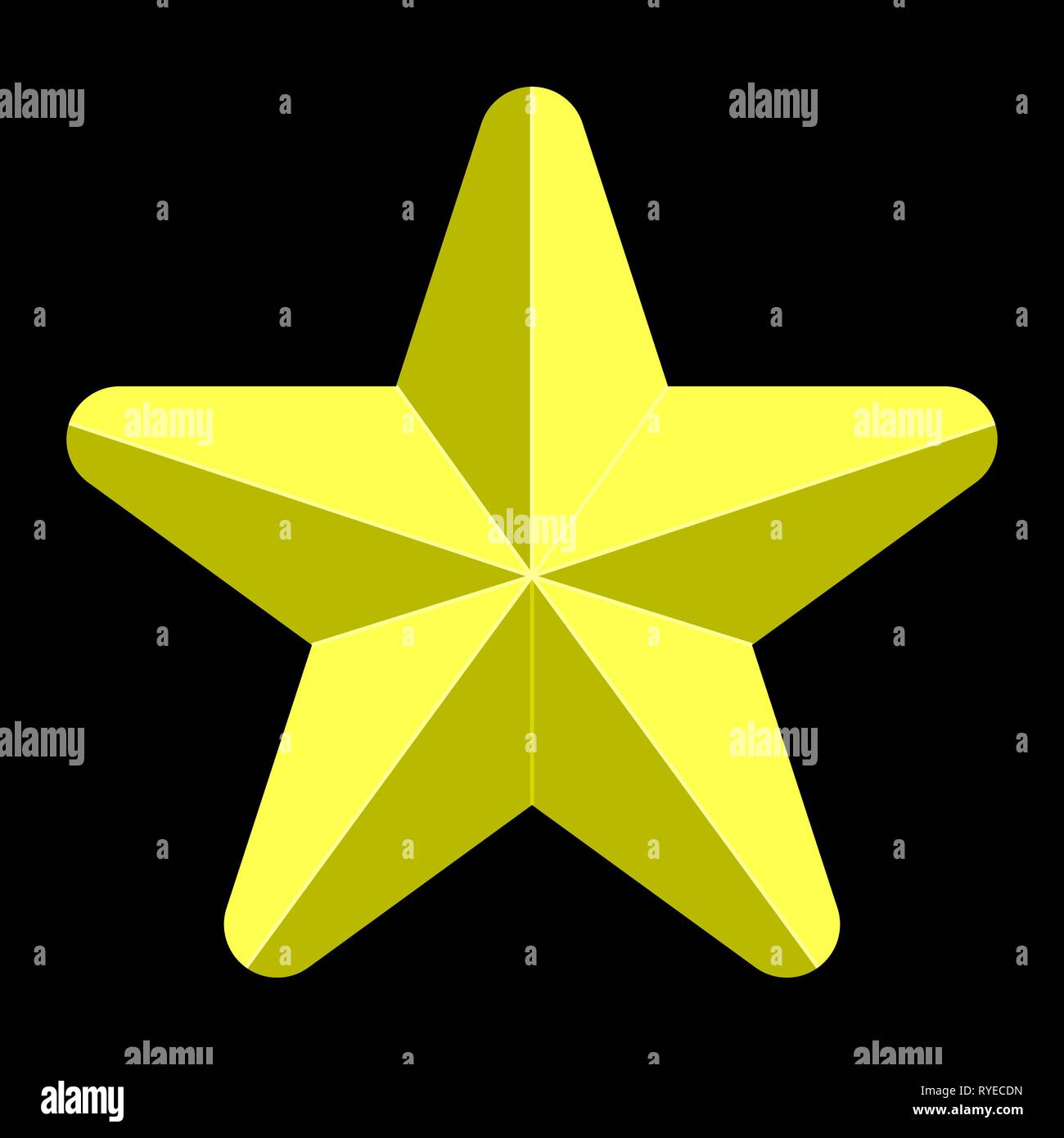 Star symbol icon - yellow simple 3d, 5 pointed rounded, isolated ...