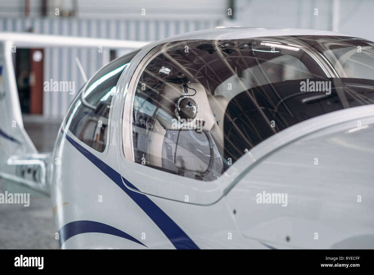 Small propeller plane in hangar, private airline Stock Photo Alamy