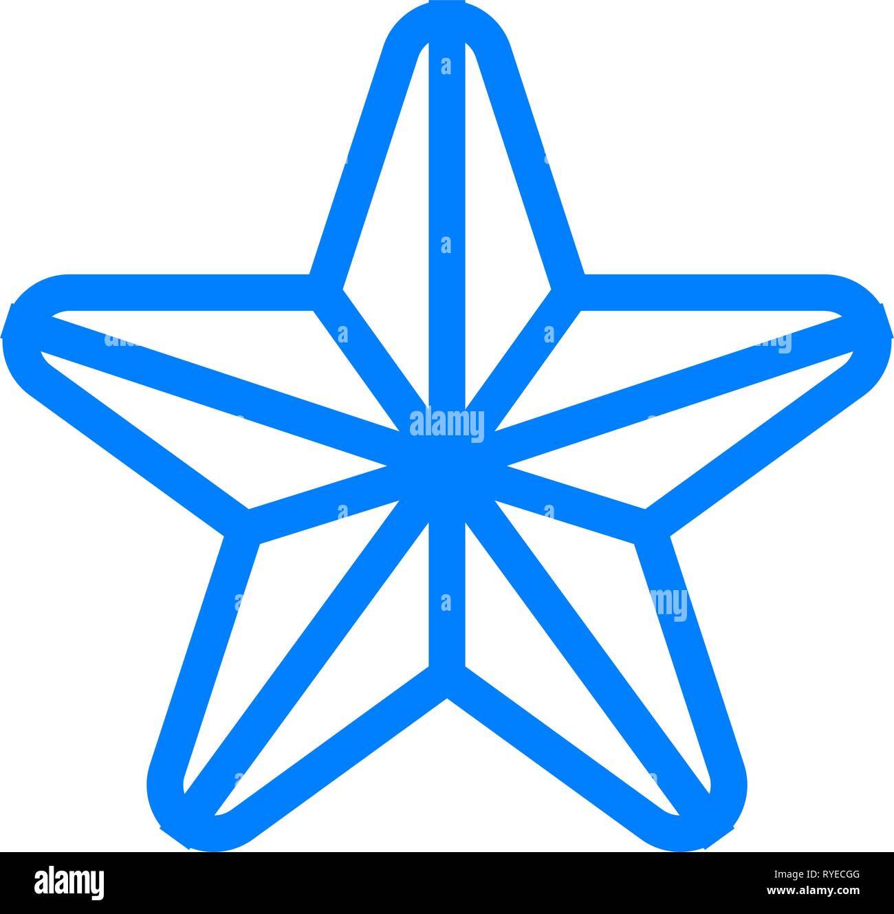 Star symbol icon - blue simple outline, 5 pointed rounded, isolated ...