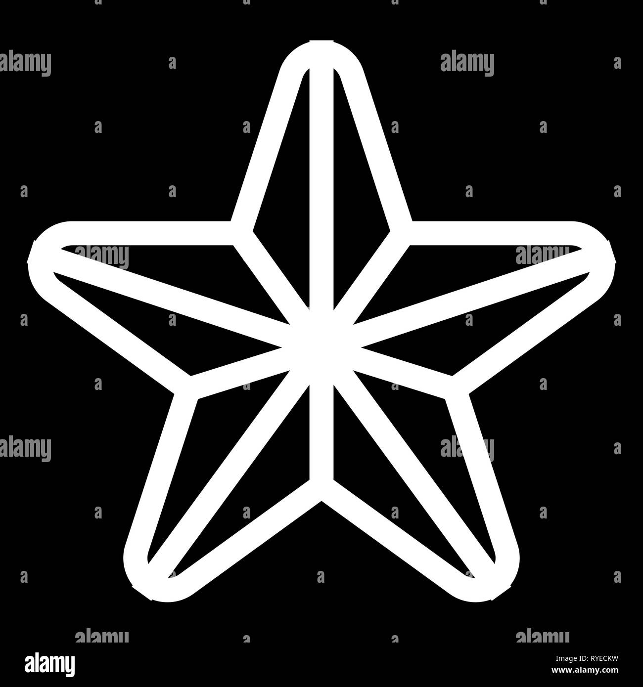 Star symbol icon - white simple outline, 5 pointed rounded, isolated ...