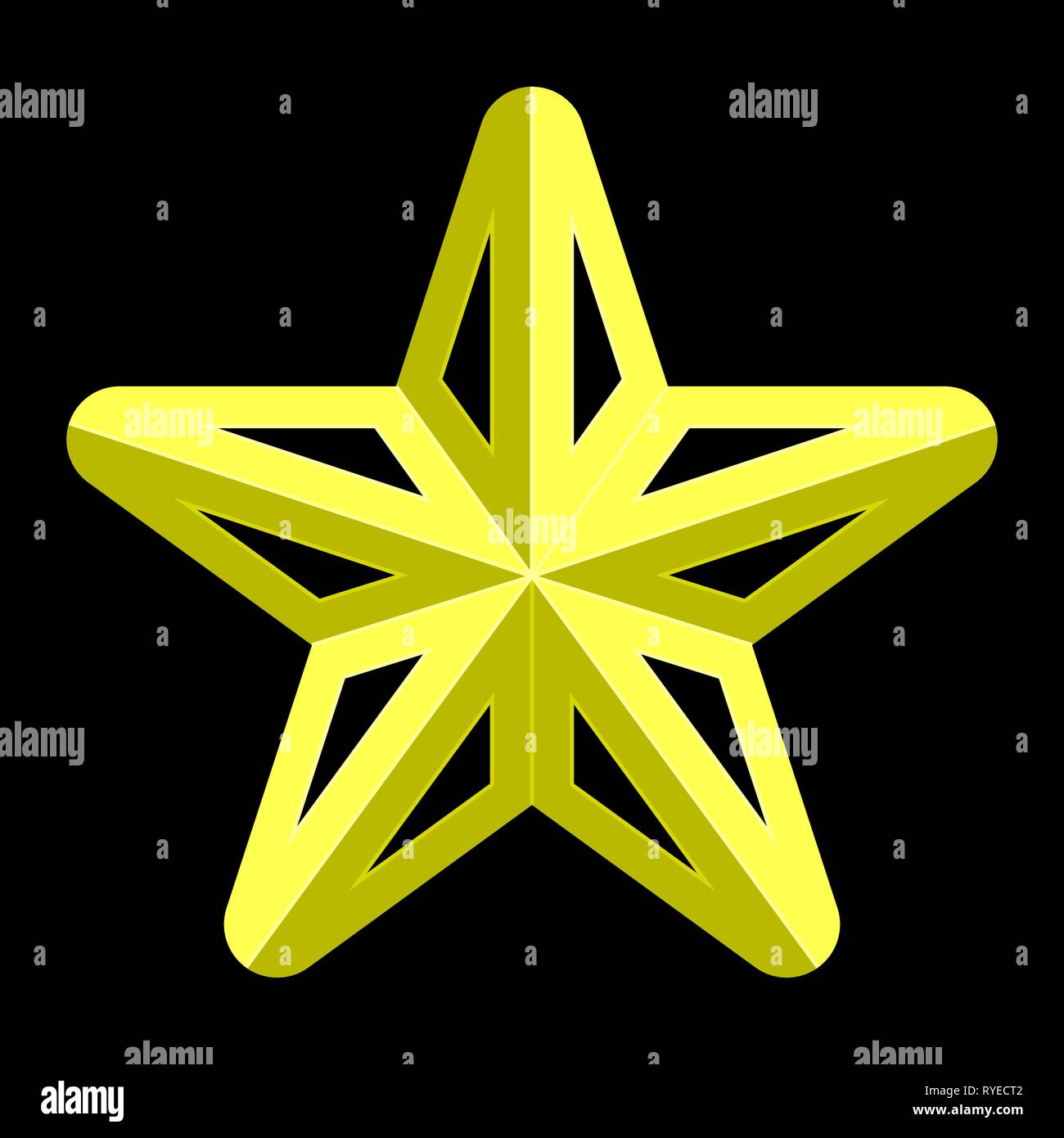 Star symbol icon - yellow simple 3d, 5 pointed rounded, isolated ...