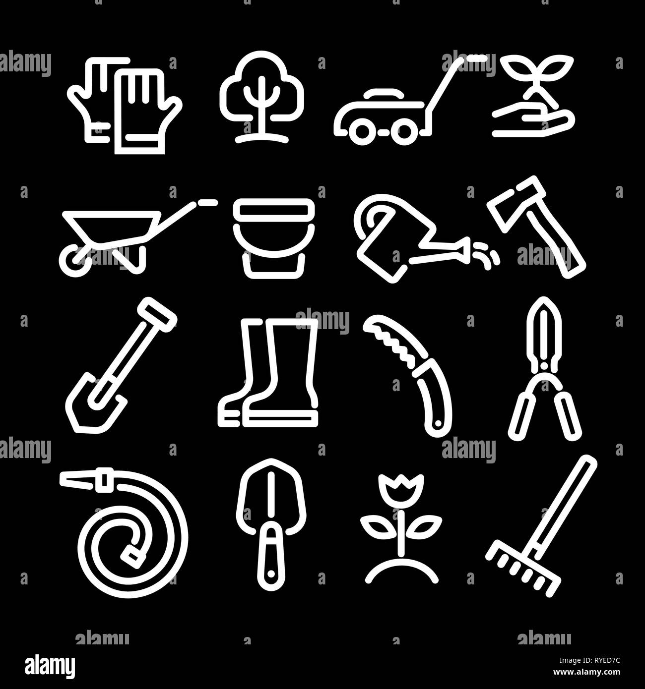 illustration of garden tools and equipment minimal icon set Stock ...