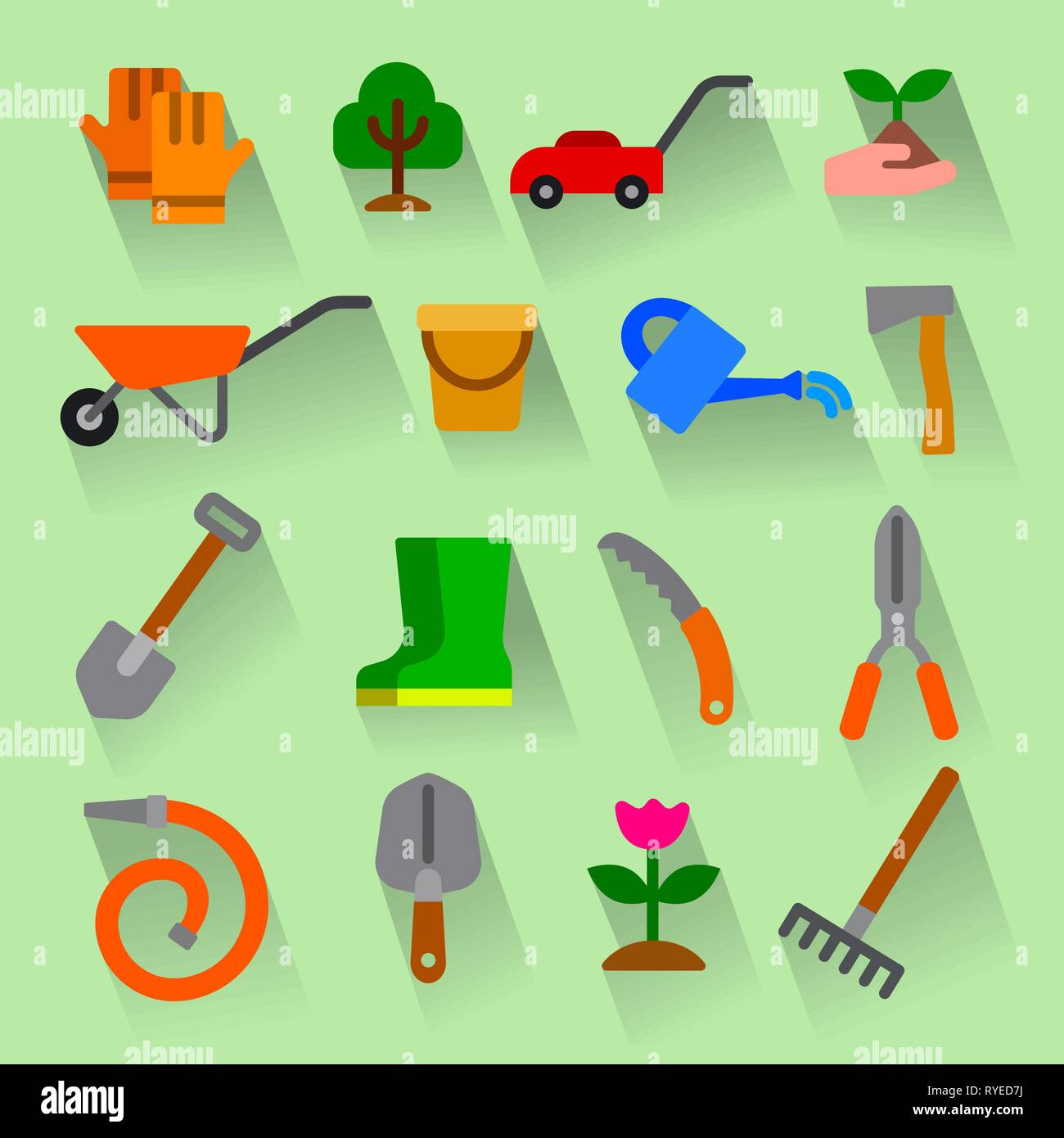 illustration of garden tools and equipment flatl style icon set Stock ...