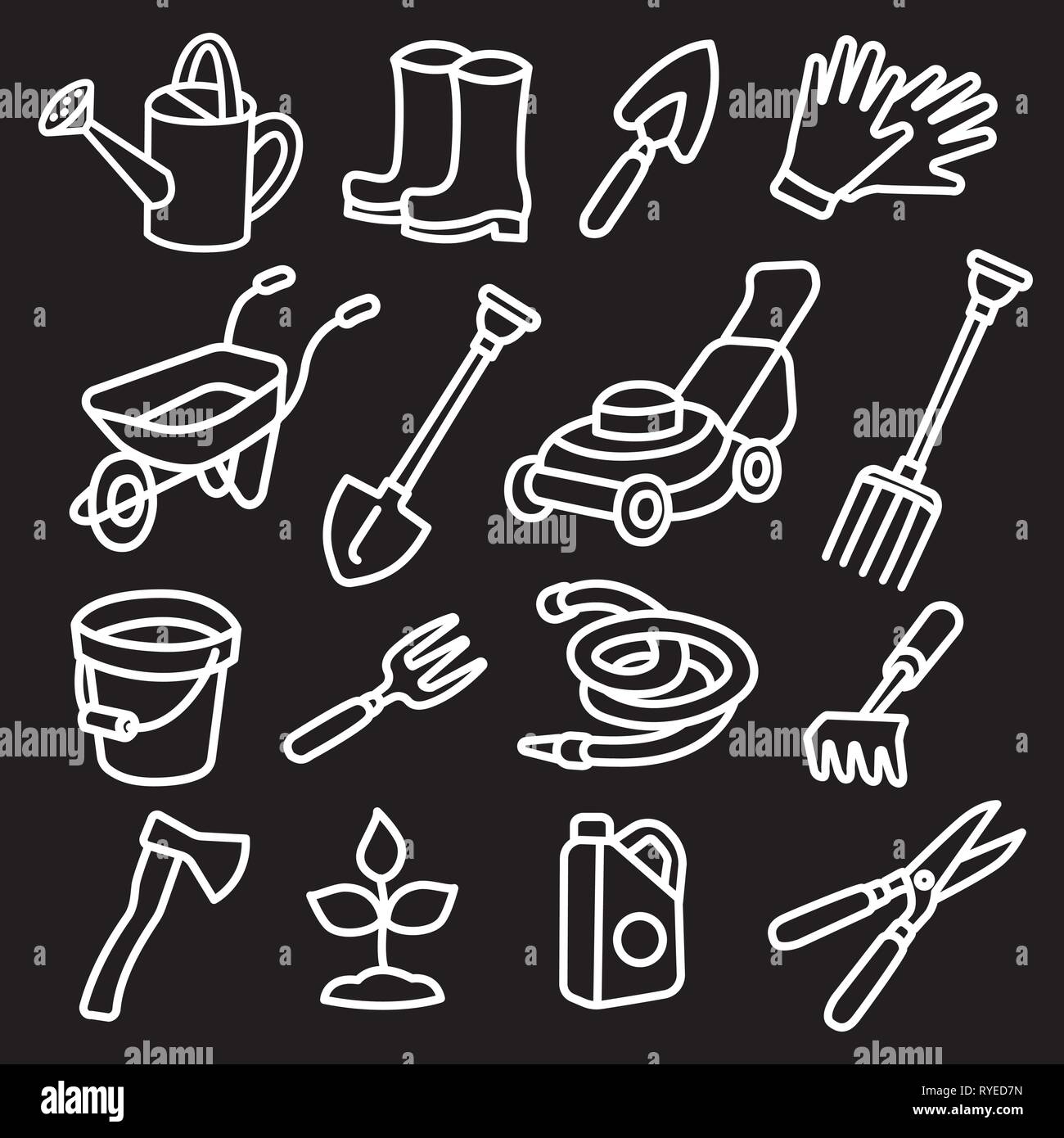 illustration of garden tools and equipment icon set Stock Vector Image ...