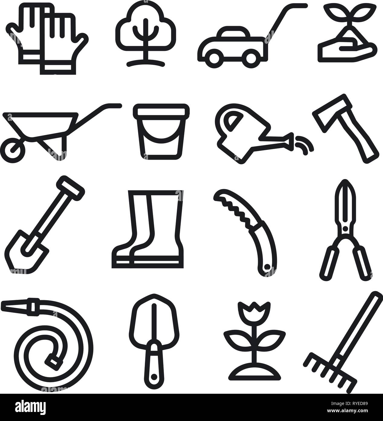 illustration of garden tools and equipment minimal icon set Stock ...