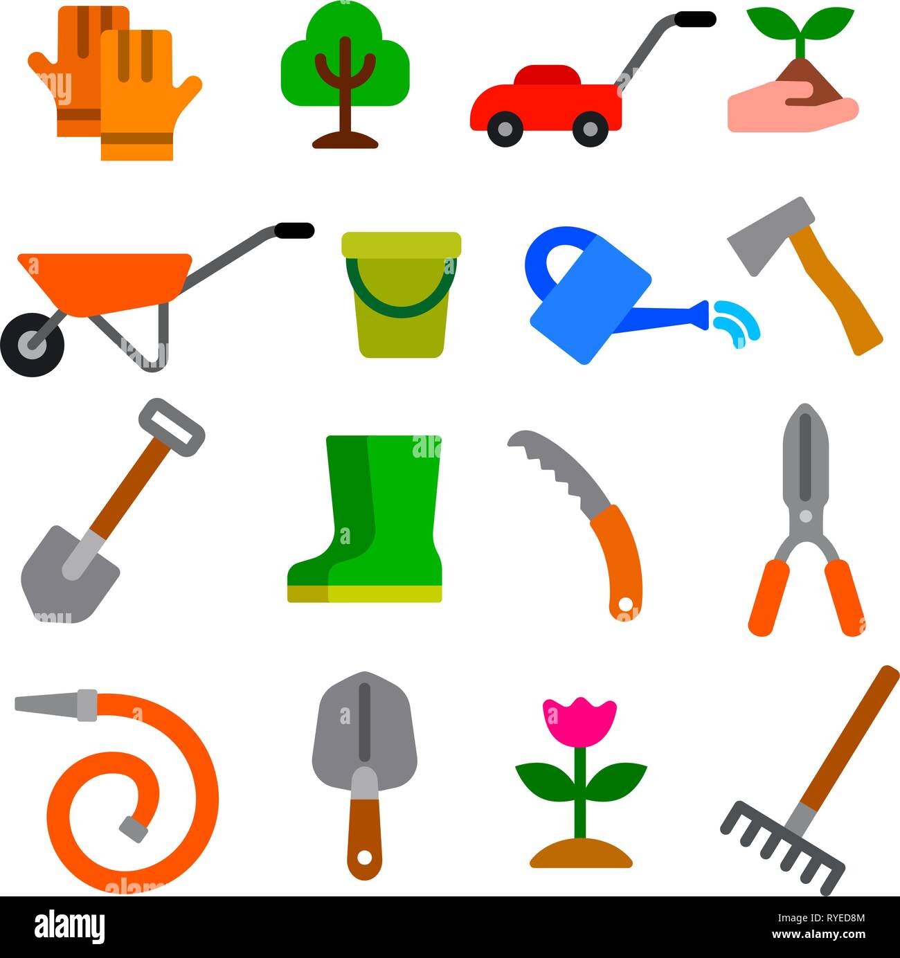 illustration of garden tools and equipment flatl style icon set Stock ...
