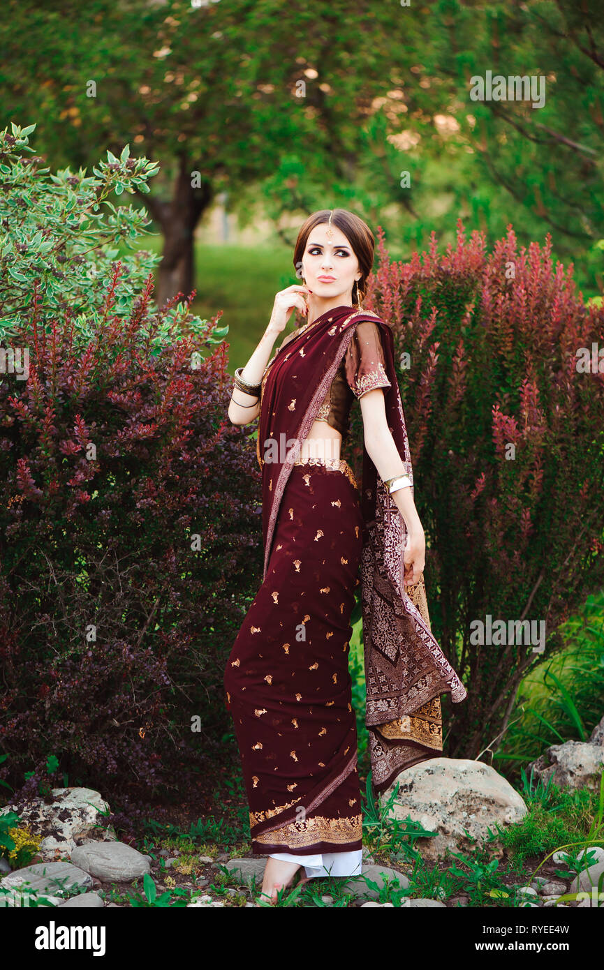 Portrait Of Beautiful Indian Girl Young Hindu Woman Model With