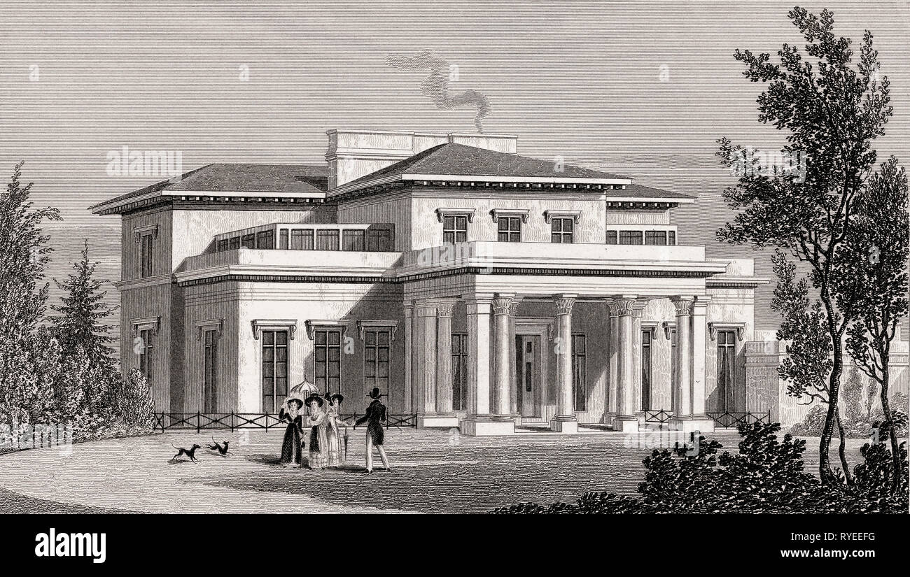 Villa in the Regent's Park, London, UK, illustration by Th. H. Shepherd, 1826 Stock Photo