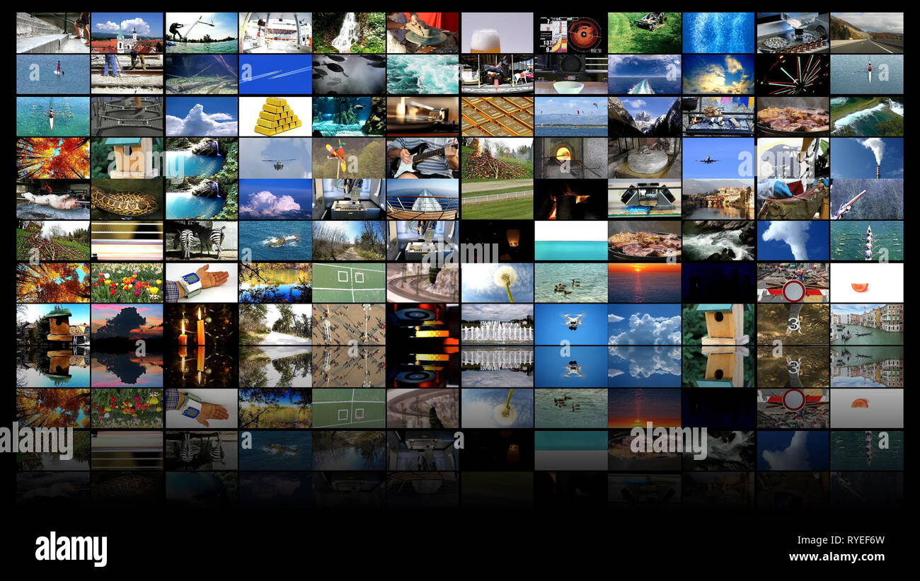 Big multimedia video wall widescreen Web streaming media TV Stock Photo