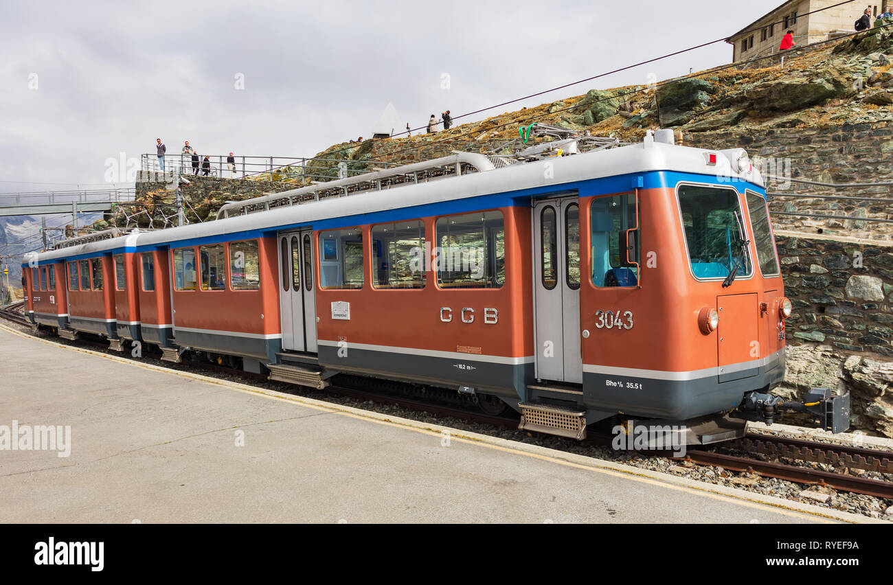 Gornegrat, Switzerland September 16, 2018 a passenger train of the