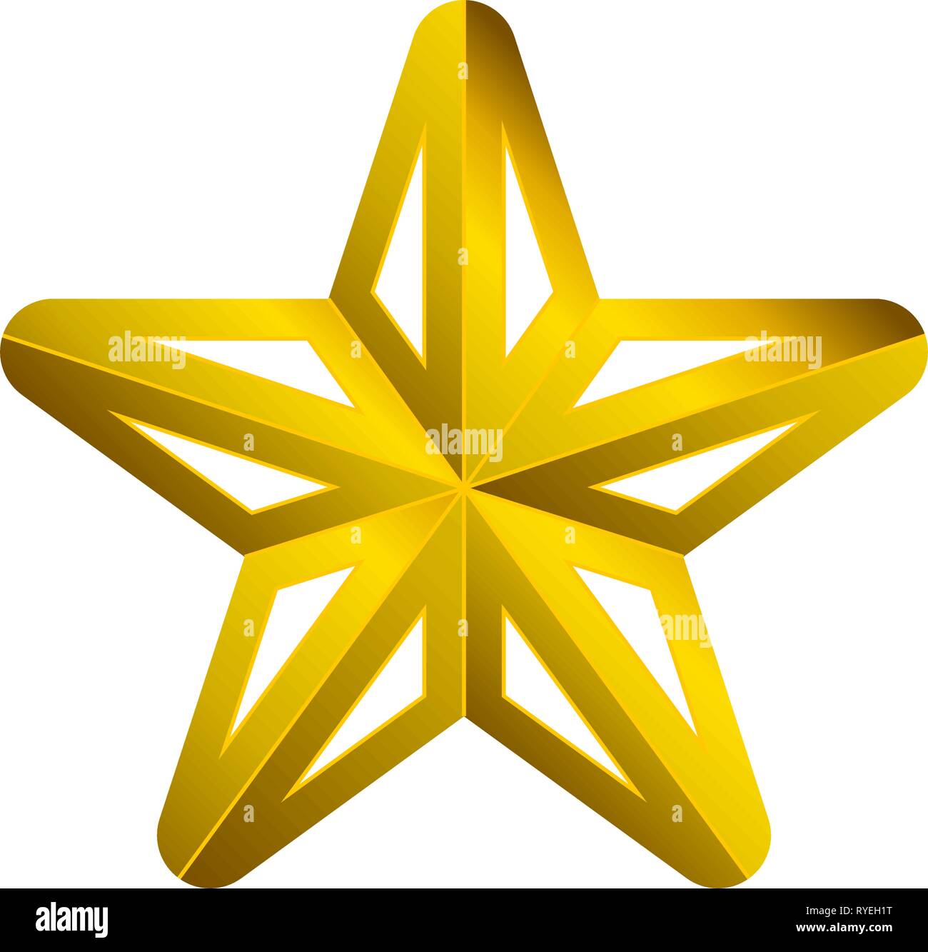 Star symbol icon - golden gradient 3d, 5 pointed rounded, isolated ...