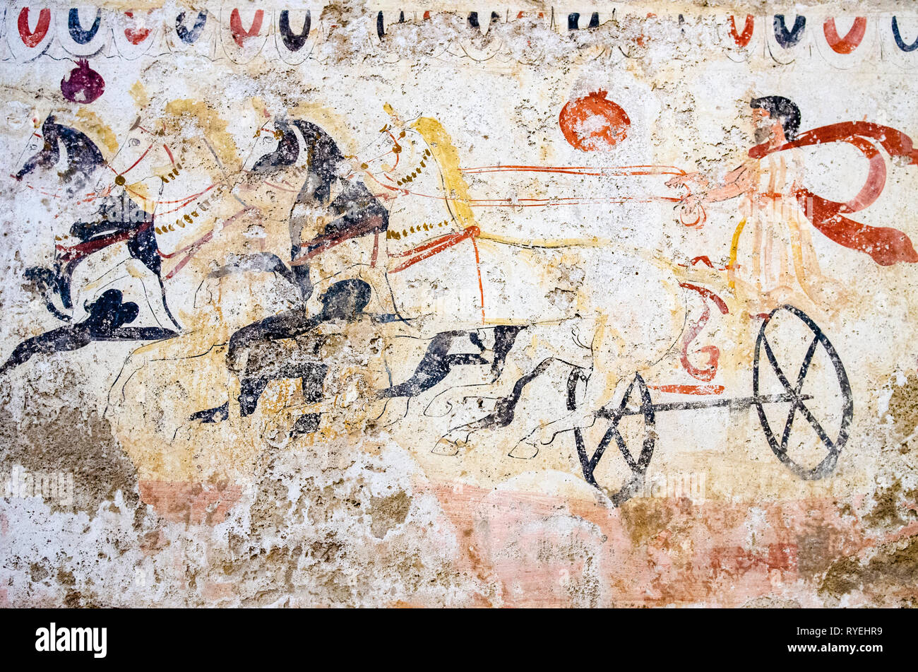ancient fresco of a war chariot of the Magna Graecia Stock Photo