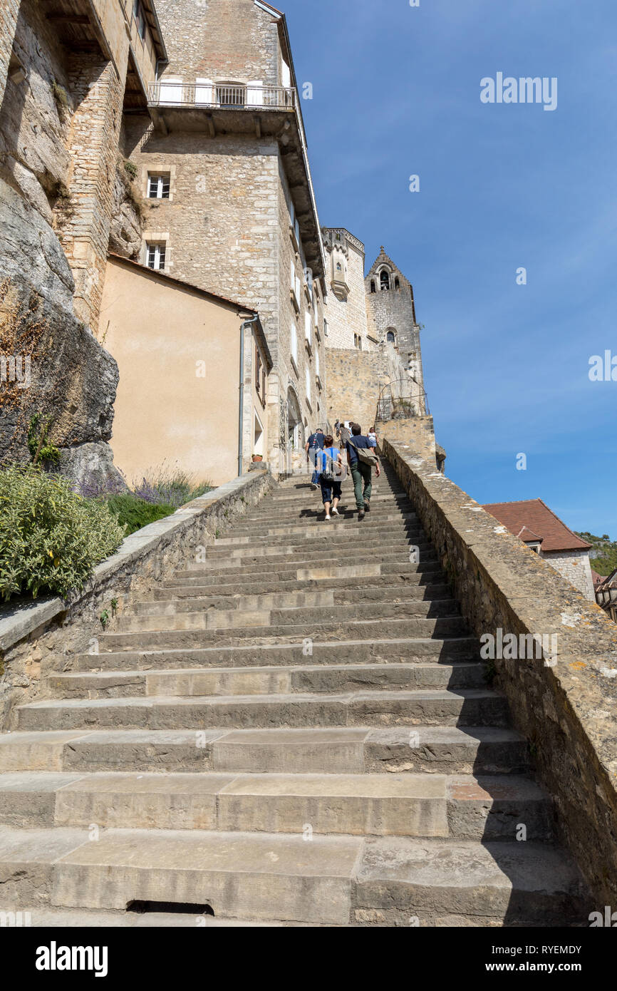 Steep steps Big stairs at Pilgrimage site Rocamadour, Departement Lot, Midi  Pyrenees, South West France France, Europe Stock Photo - Alamy