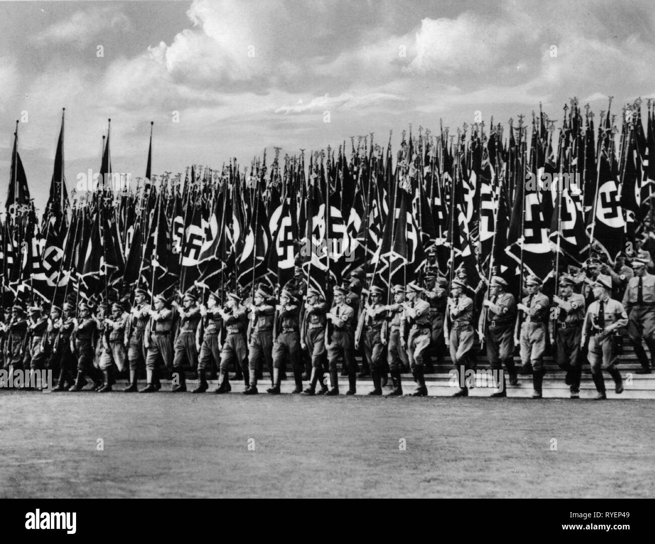 Nazism / National Socialism, 'Reichsparteitag der Freiheit', Nuremberg 10.-16.9.1935, parade of the storm battalion (storm battalion), great banner unit, 'Tag der Sturmabteilungen', Additional-Rights-Clearance-Info-Not-Available Stock Photo