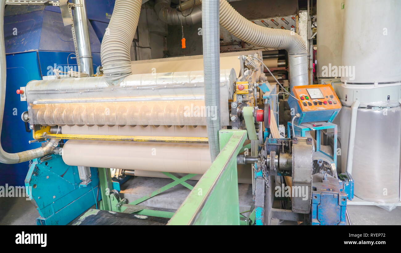 A big machine inside the paper mill factory in Rapina Estonia with the