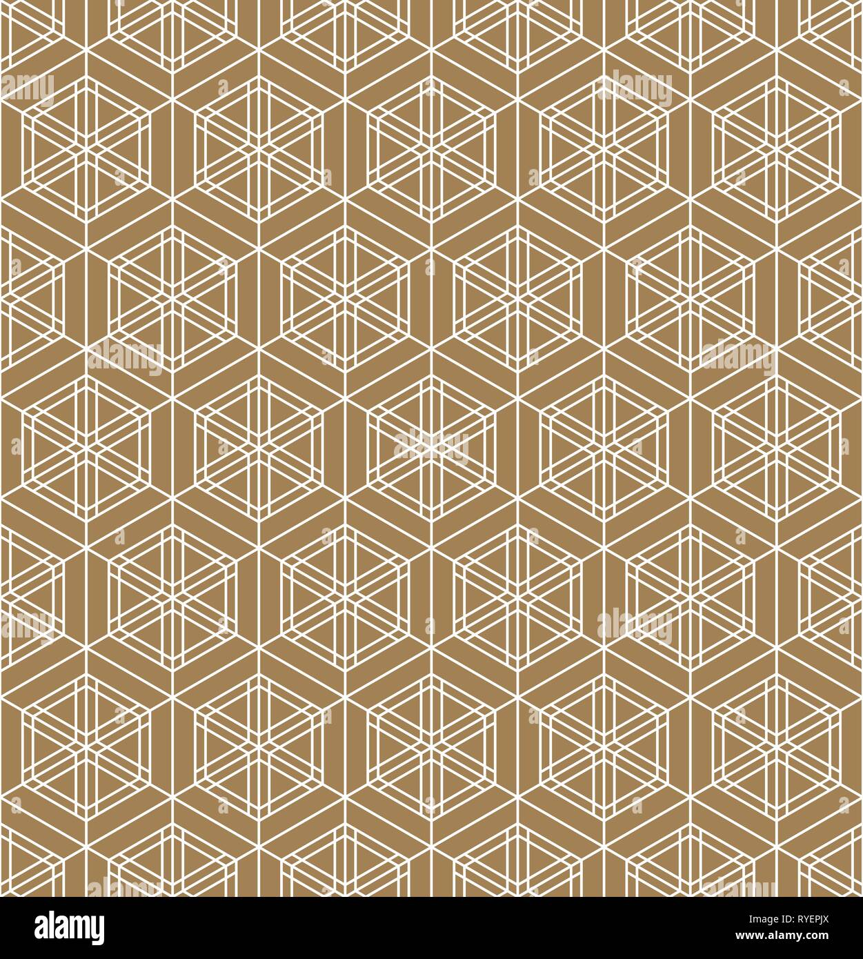 Japanese seamless pattern in style Kumiko.Golden color background and