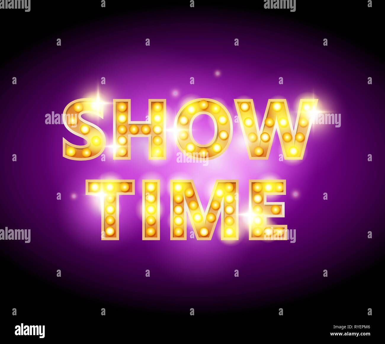 Show time bulb letters advertisement vector illustration. Colorful background. Stock Vector
