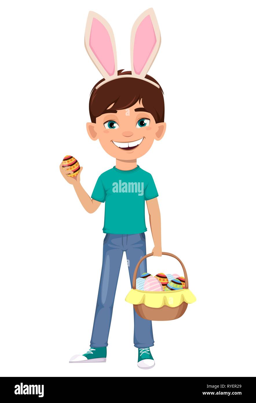 Little boy holding an easter egg in his hand hires stock photography