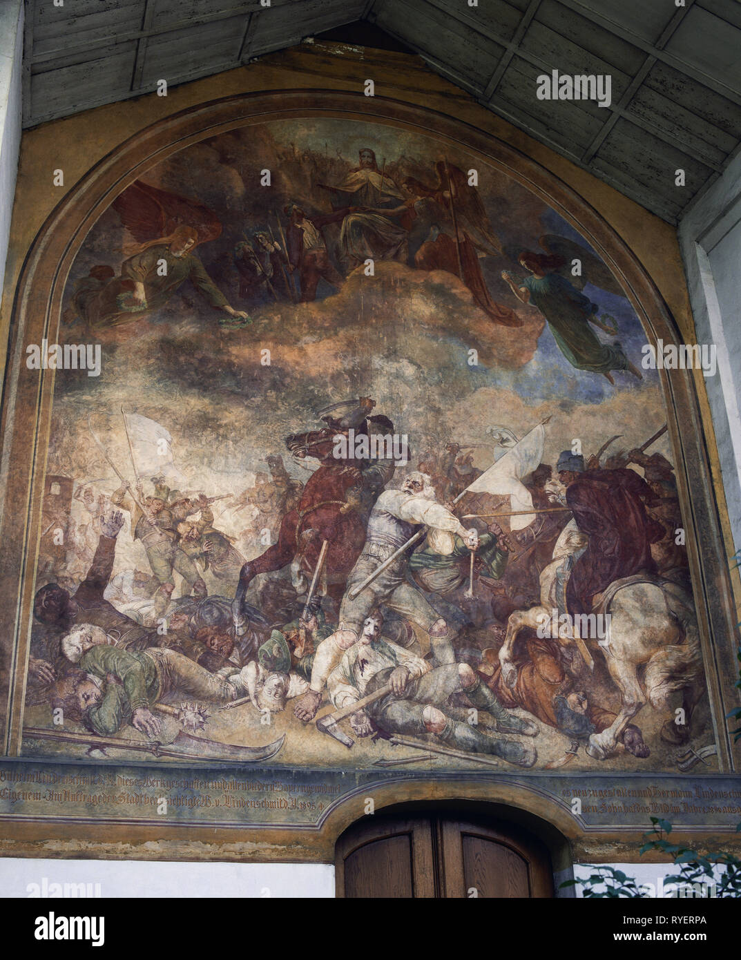 Spanish War of Succession, insurgency in Bavaria 1705, peasants battle of Sendling 25.12.1705, fresco at the Sendling church, Additional-Rights-Clearance-Info-Not-Available Stock Photo