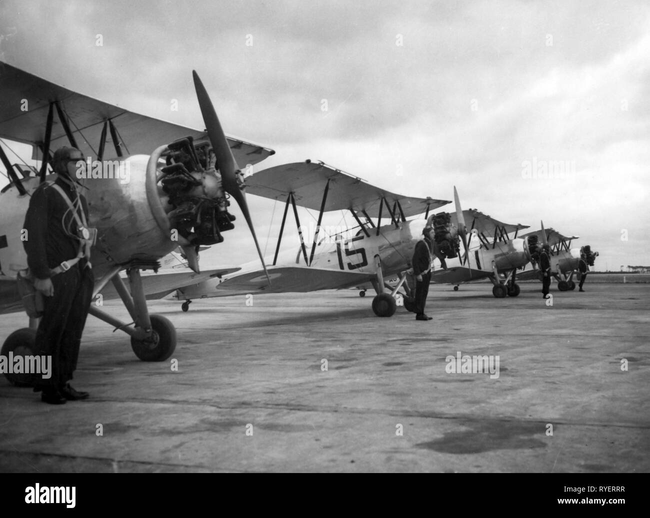 transport / transportation, aviation, military aircraft, training aircrafts Bristol Bulldog, No. 1 Flying Training School, Royal Australian Air Force, Point Cook Air Force Base , Victoria, 1930s, Additional-Rights-Clearance-Info-Not-Available Stock Photo