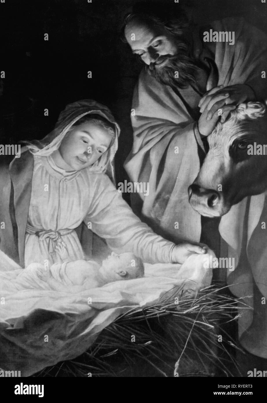 religion, Christianity, Jesus Christ, nativity, 'Adoration of the Shepherds', painting by Gerrit van Honthorst (1592 - 1656), 1622, Artist's Copyright has not to be cleared Stock Photo