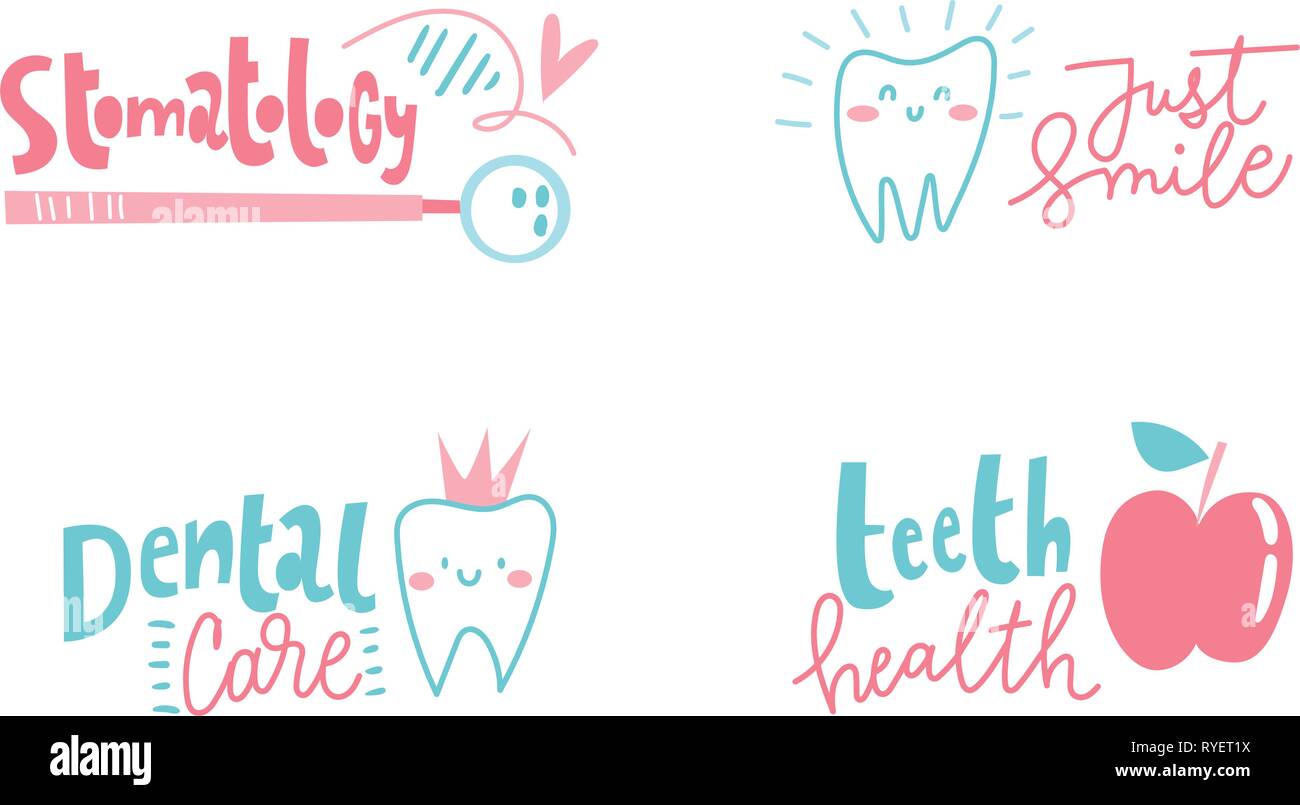Set of four cartoon stomatology dental logos Stock Vector Image & Art ...