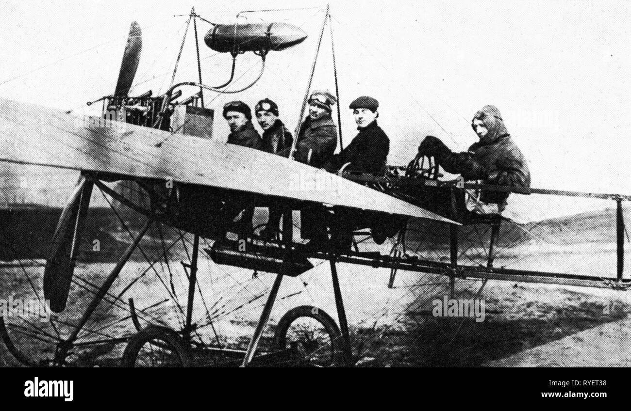 transport / transportation, aviation, passenger planes, passenger plane for four passengers, print after photograph, 1914, Additional-Rights-Clearance-Info-Not-Available Stock Photo