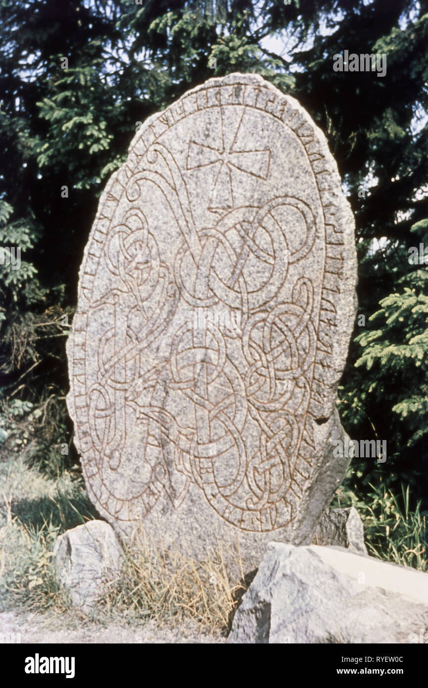 rune stone in Sweden from the Viking age, circa 1000 years old, Additional-Rights-Clearance-Info-Not-Available Stock Photo