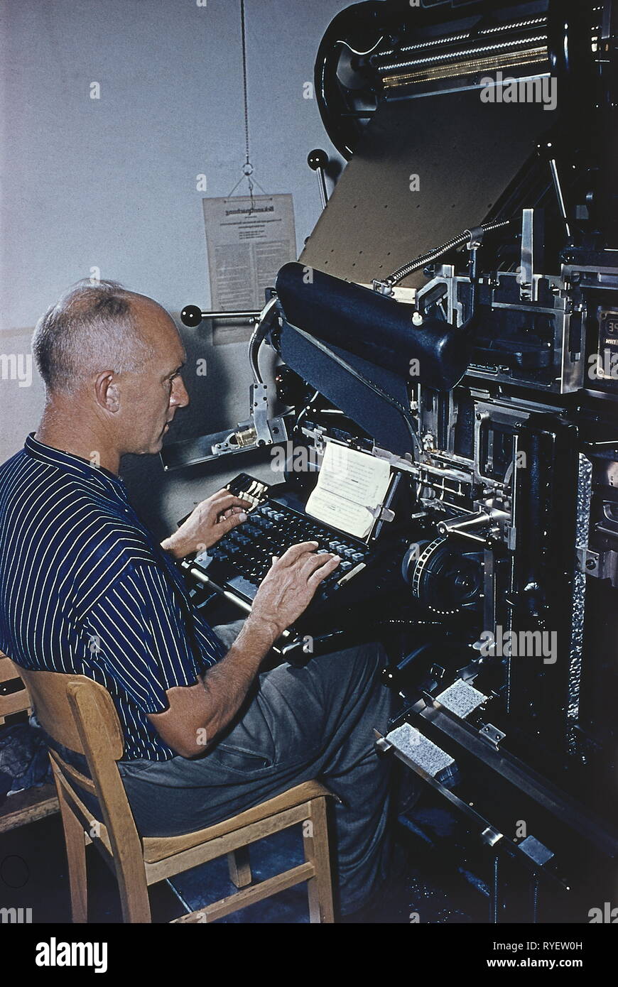 press / media, composing-room, typesetter at linotype, 1957, Additional-Rights-Clearance-Info-Not-Available Stock Photo