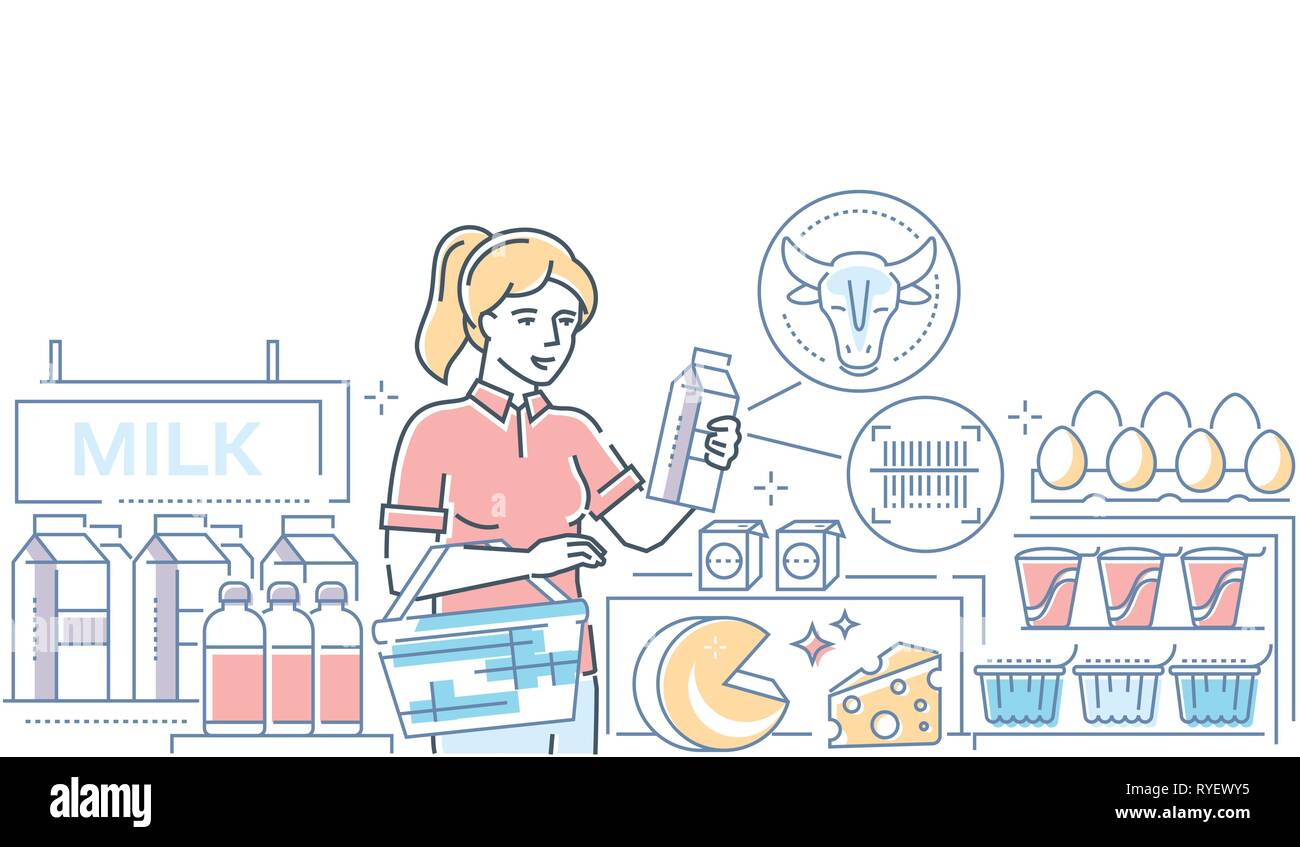 Dairy products - colorful line design style illustration Stock Vector ...