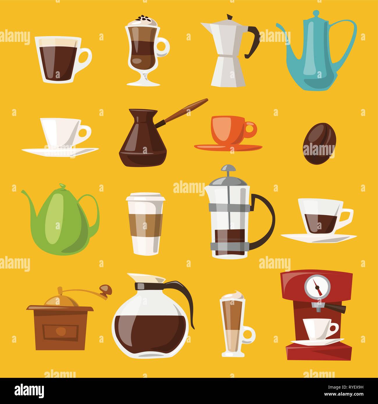 Vector coffee icons set with food and drink elements Stock Vector Image ...