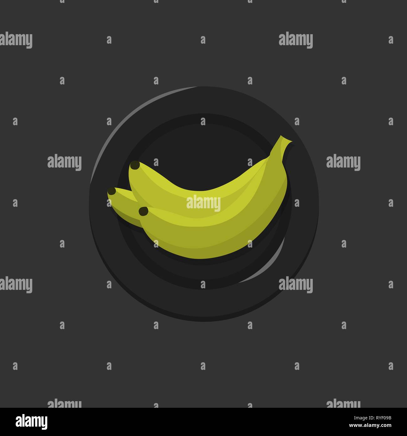 Bananas. Yellow fresh ripe Bananas on the black plate Vector